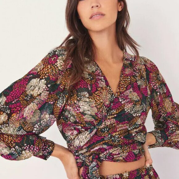 Ba&sh Leia Wrap Top Puff Sleeves Sz 4 - Picture 1 of 10